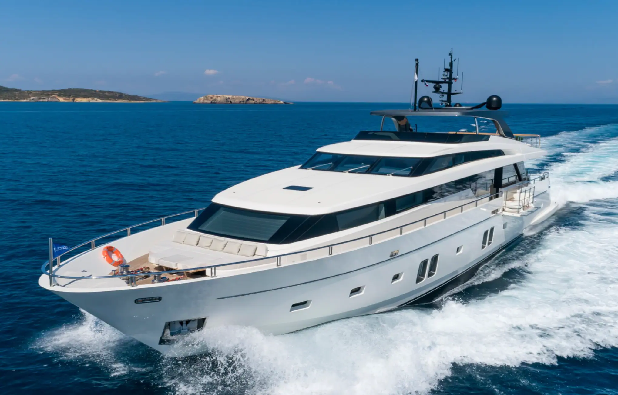 The motor yacht Dinaia under way in the Aegean