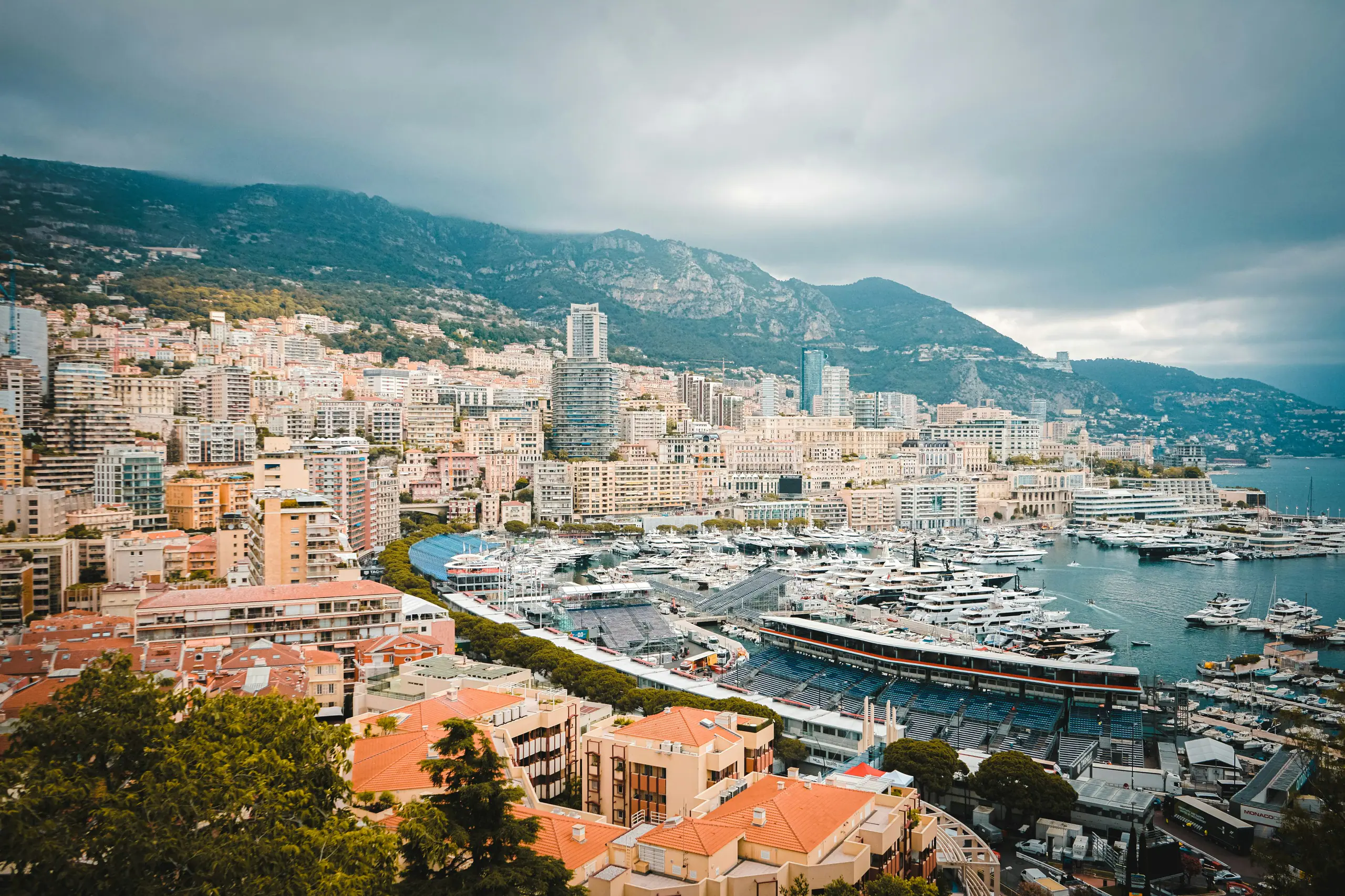 Monaco and its harbour from the hills above