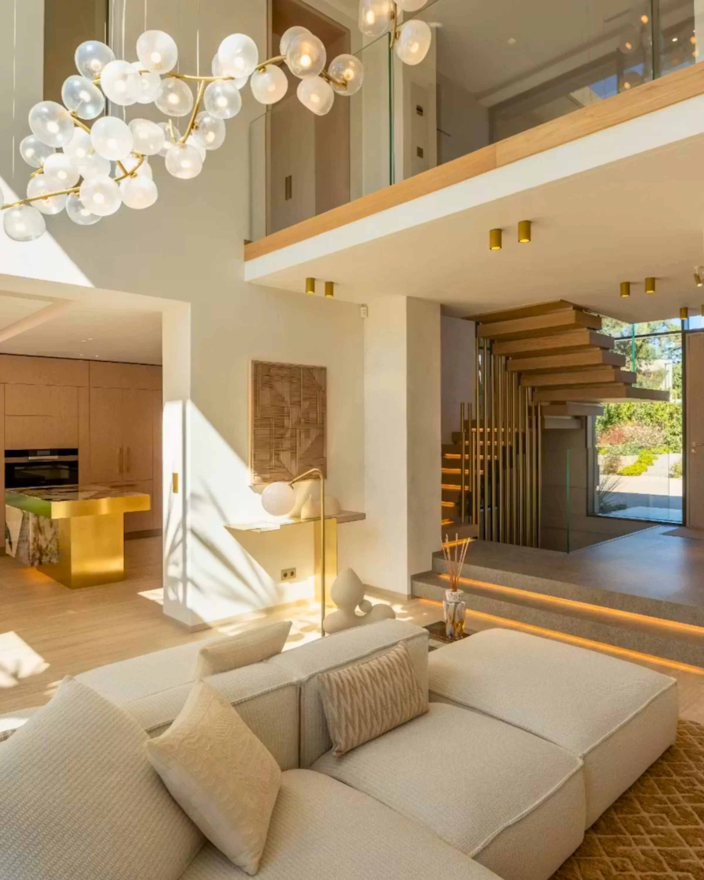 A double-height living room in a Saint-Tropez villa